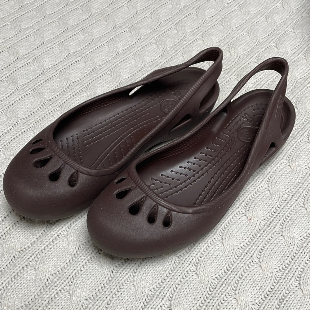 Women’s sz 8 Crocs Brown Malindi Ballet Slip-ons Slingback Flat Shoes Chocolate - Picture 1 of 10